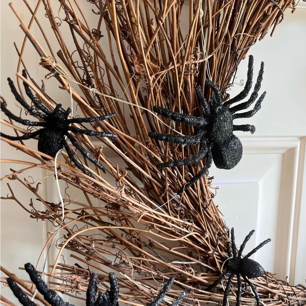 Halloween Twiggy Rattan Branchy Spider Wreath LED Light-up Lit 25” Decor 🕸️